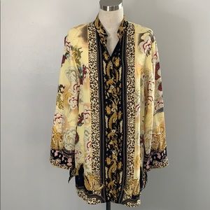 Citron silk button down Asian inspired button down blouse.